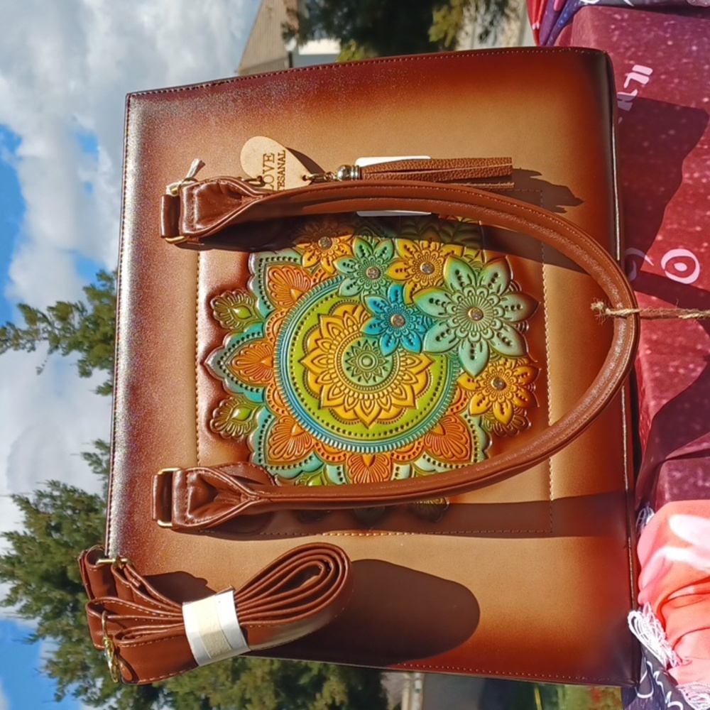 Mandala leather handbag